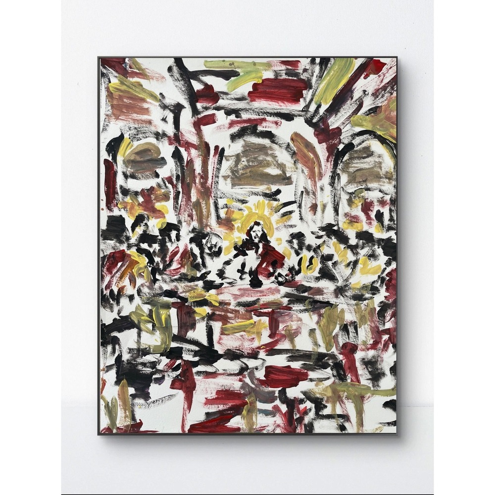 OMAN Sacred Gathering Last Supper Abstract Expressionist Painting 11x14 Art